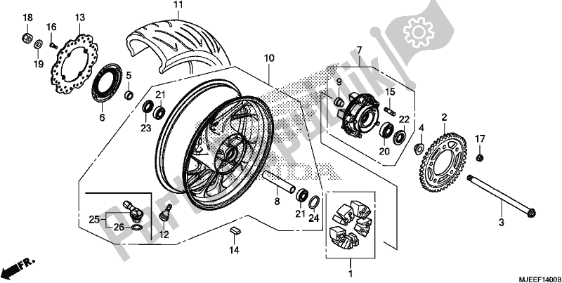 All parts for the Rear Wheel of the Honda CB 650 FA 2018