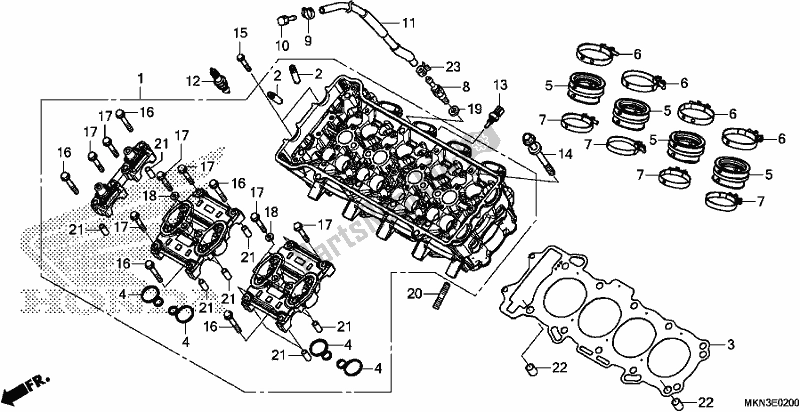 All parts for the Cylinder Head of the Honda CB 650 RA 2019