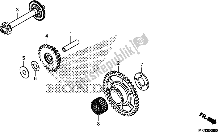 Alle onderdelen voor de Startgedreven Versnelling van de Honda CB 650 RA 2019