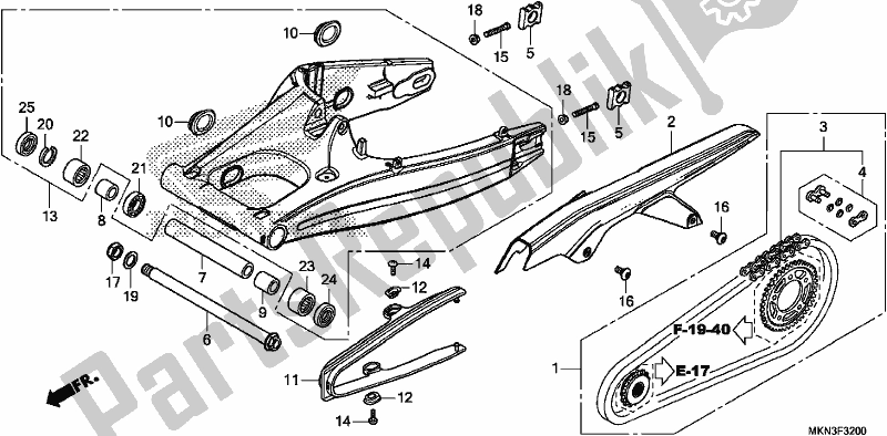 All parts for the Swingarm of the Honda CB 650 RA 2019