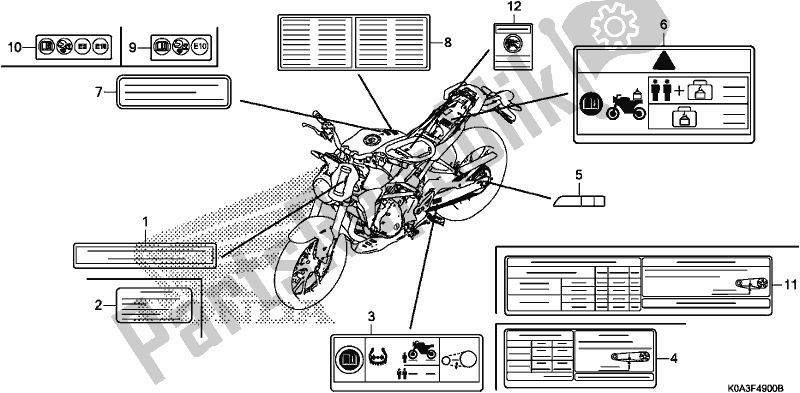 Alle onderdelen voor de Waarschuwingsetiket van de Honda CBF 300 RA 2019