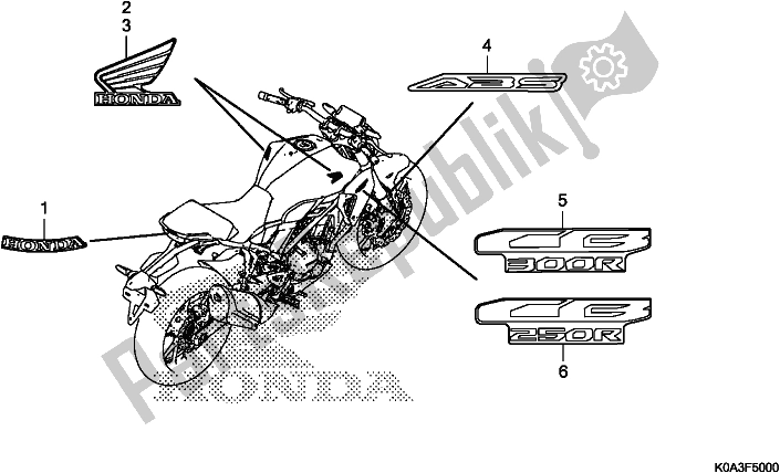 Alle onderdelen voor de Mark van de Honda CBF 300 RA 2019