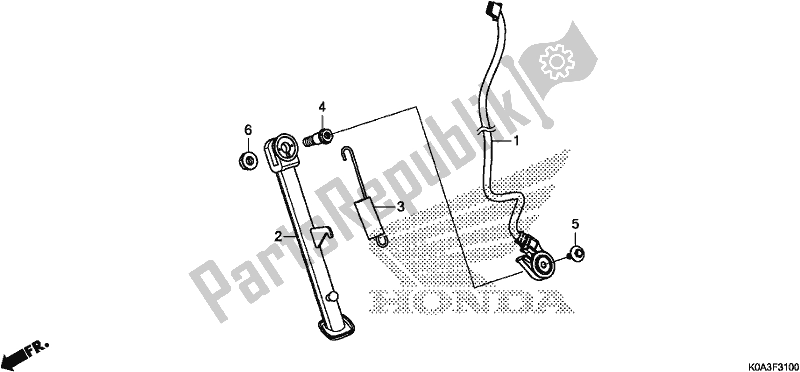 Alle onderdelen voor de Zij Stand van de Honda CBF 300 RA 2019