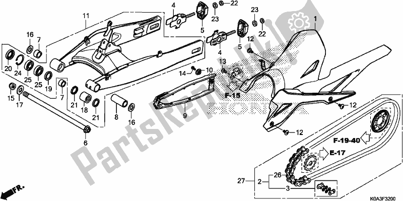 Alle onderdelen voor de Achterbrug van de Honda CBF 300 RA 2019