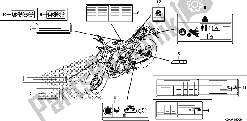 Alle onderdelen voor de Waarschuwingsetiket van de Honda CBF 300 RA 2020