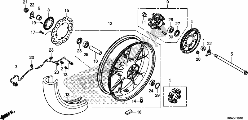 Todas as partes de Roda Traseira do Honda CBF 300 RA 2020