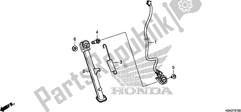 Alle onderdelen voor de Zij Stand van de Honda CBF 300 RA 2020