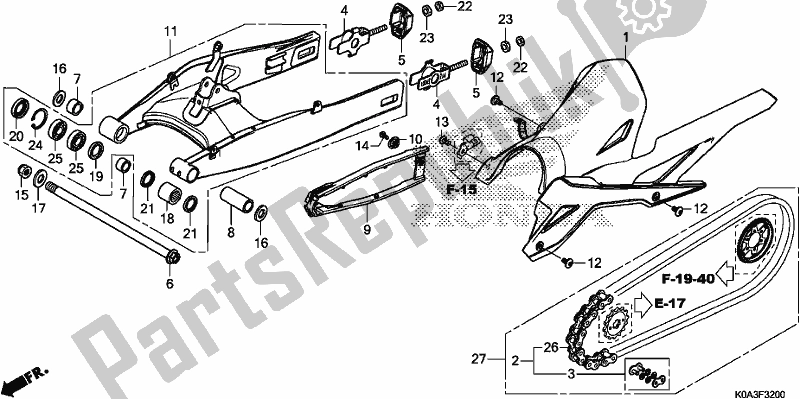 Alle onderdelen voor de Achterbrug van de Honda CBF 300 RA 2020