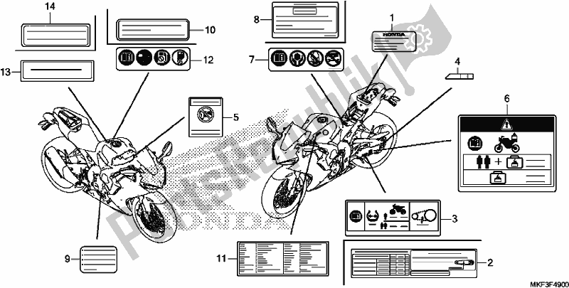 Wszystkie części do Etykieta Ostrzegawcza Honda CBR 1000 RA 2017