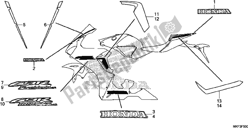 Tutte le parti per il Mark/stripe (1) del Honda CBR 1000 RA 2017