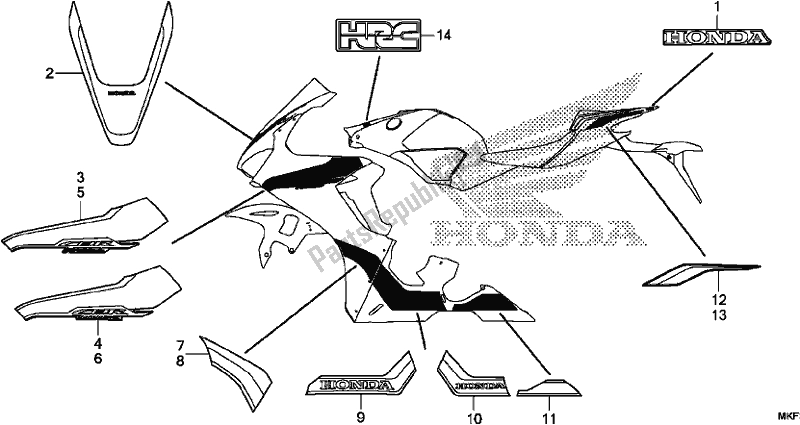 Wszystkie części do Mark/stripe (2) Honda CBR 1000 RA 2017