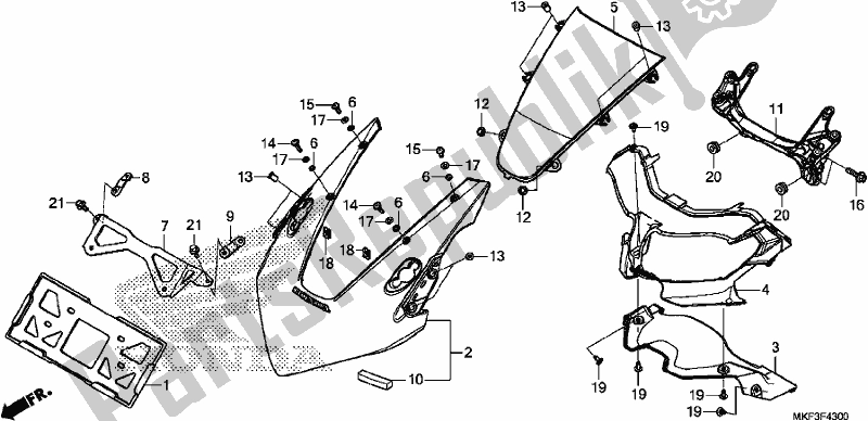 Tutte le parti per il Cappuccio Superiore del Honda CBR 1000 RA 2017