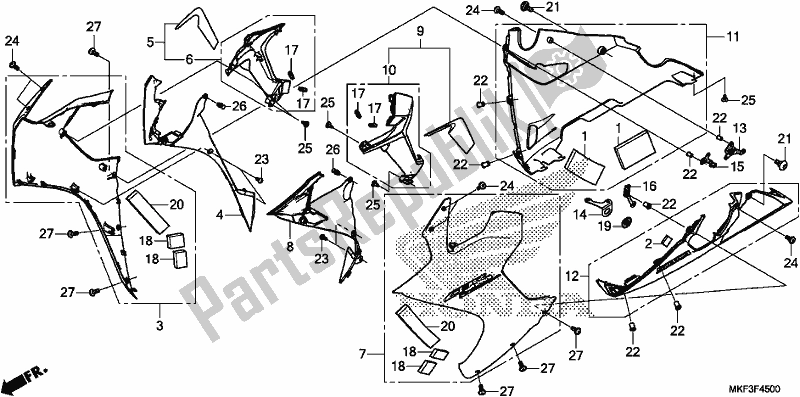 Tutte le parti per il Cappuccio Medio del Honda CBR 1000 RA 2018