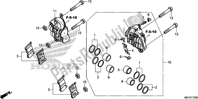 All parts for the Front Brake Caliper of the Honda CBR 1000 RA 2019