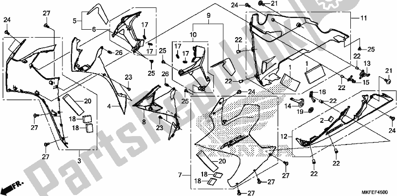 All parts for the Middle Cowl of the Honda CBR 1000 RA 2019