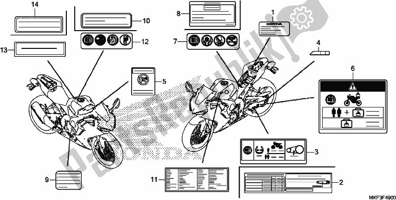 Wszystkie części do Etykieta Ostrzegawcza Honda CBR 1000S1 2017