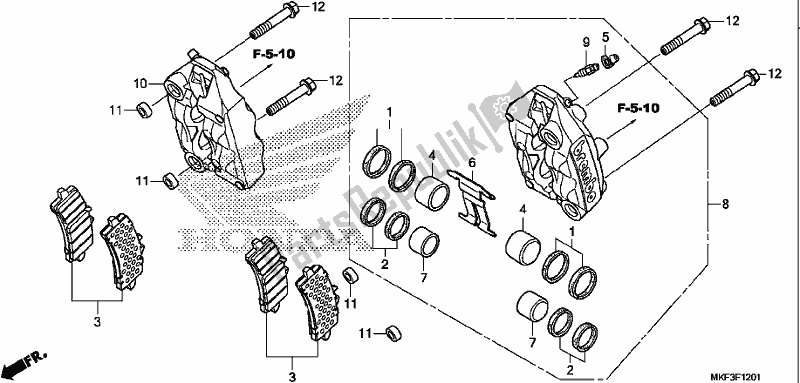 All parts for the Front Brake Caliper of the Honda CBR 1000S1 2017