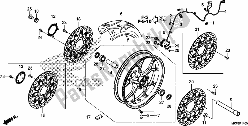 All parts for the Front Wheel of the Honda CBR 1000S1 2017