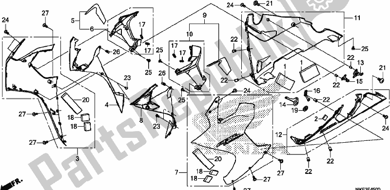 All parts for the Middle Cowl of the Honda CBR 1000S1 2017