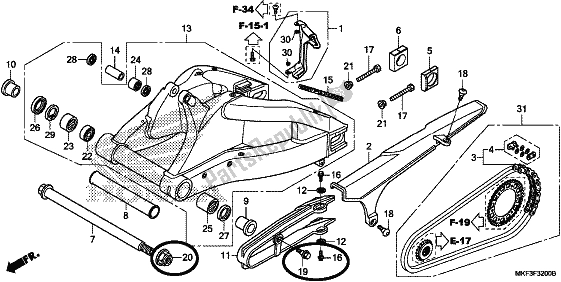 All parts for the Swingarm of the Honda CBR 1000S1 2017