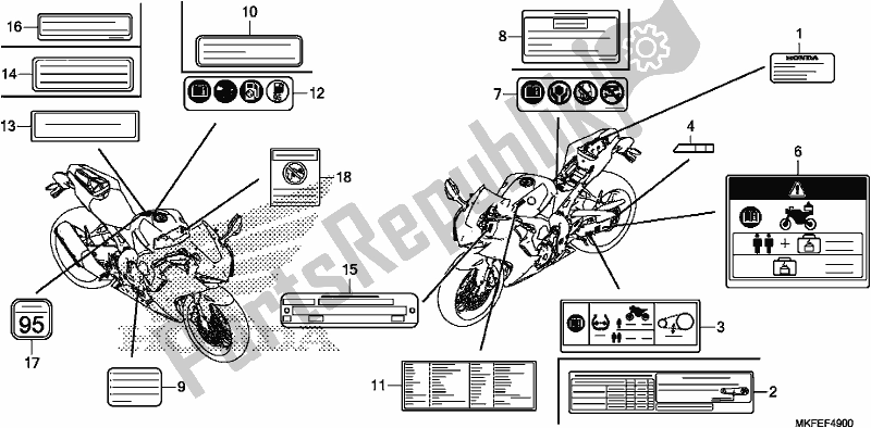 Todas las partes para Etiqueta De Precaución de Honda CBR 1000S1 2019