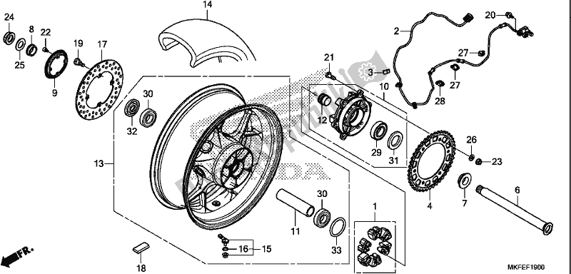 All parts for the Rear Wheel of the Honda CBR 1000S1 2019
