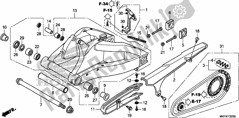 All parts for the Swingarm of the Honda CBR 1000S1 2019