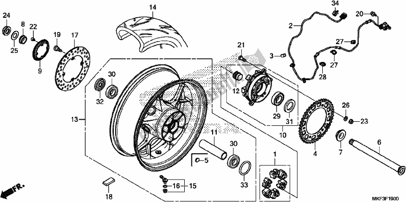 Alle onderdelen voor de Achterwiel van de Honda CBR 1000S2 2017
