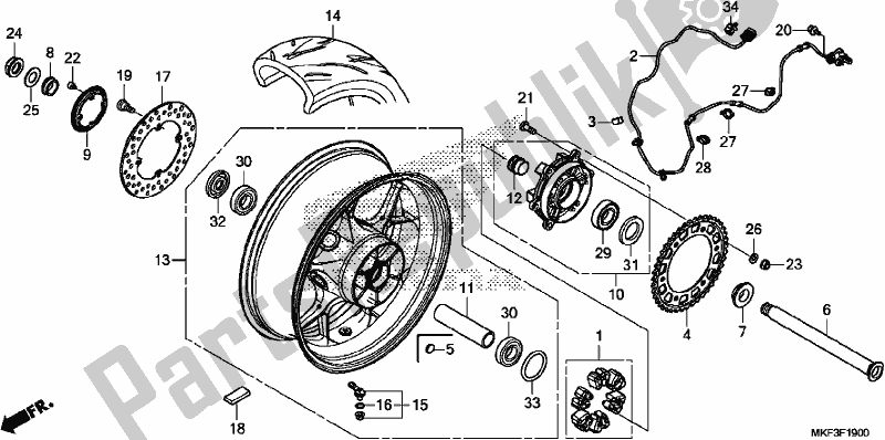 Todas as partes de Roda Traseira do Honda CBR 1000S2 2017