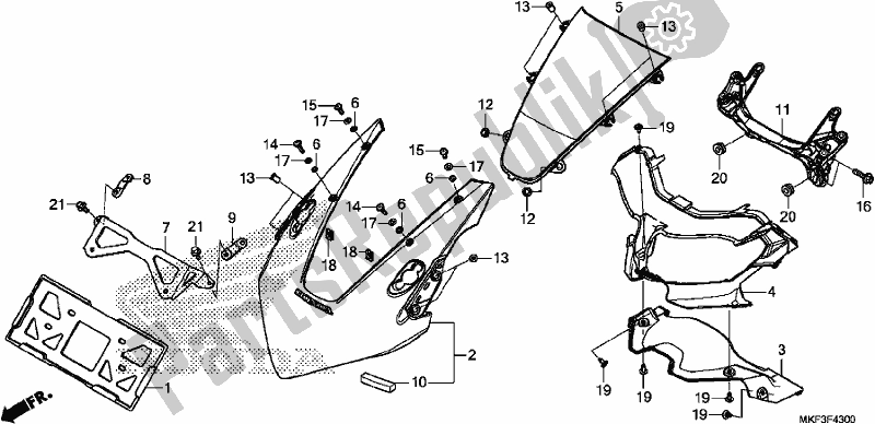 Tutte le parti per il Cappuccio Superiore del Honda CBR 1000S2 2017