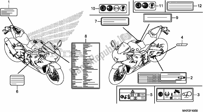 Alle onderdelen voor de Waarschuwingsetiket van de Honda CBR 1000 SP 2020