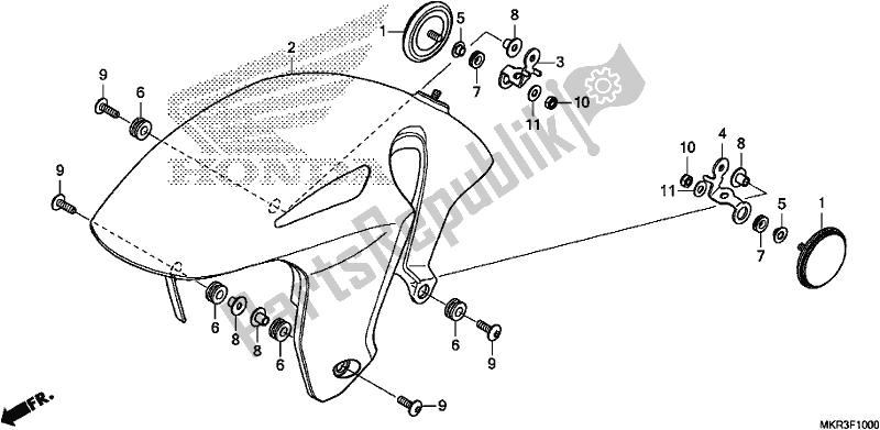 Alle onderdelen voor de Voorspatbord van de Honda CBR 1000 SP 2020