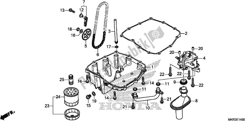 Alle onderdelen voor de Oil Pan/oil Pump van de Honda CBR 1000 SP 2020