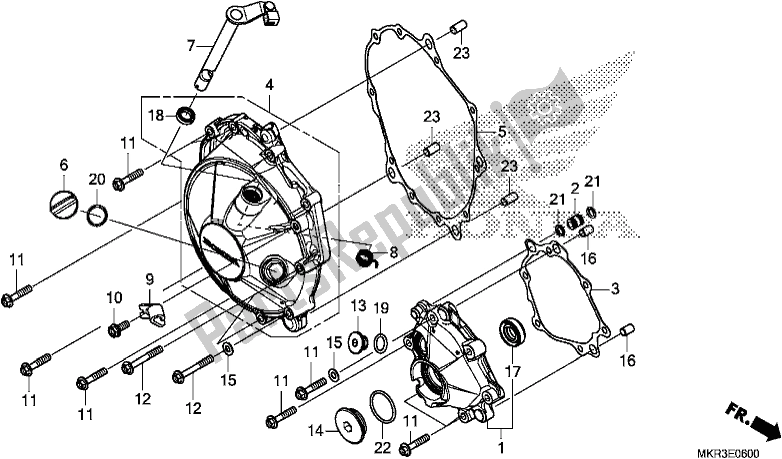 Alle onderdelen voor de Rechter Carterdeksel van de Honda CBR 1000 SP 2020