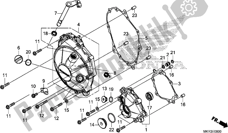 Alle onderdelen voor de Rechter Carterdeksel van de Honda CBR 1000 SP 2020