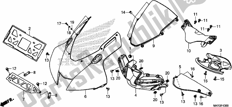 Alle onderdelen voor de Bovenste Kap van de Honda CBR 1000 SP 2020