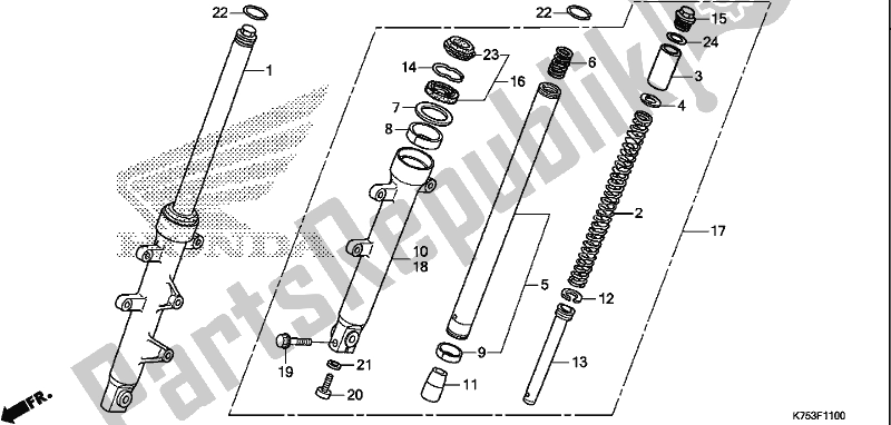 Todas as partes de Garfo Dianteiro do Honda CBR 300 RA 2017