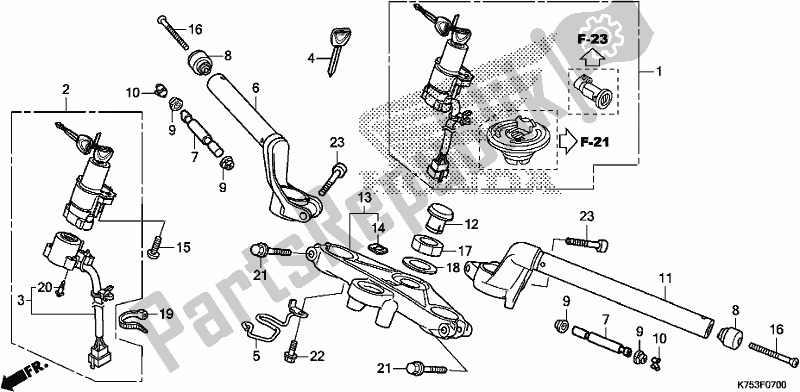 Alle onderdelen voor de Handle Pipe/top Bridge van de Honda CBR 300 RA 2017