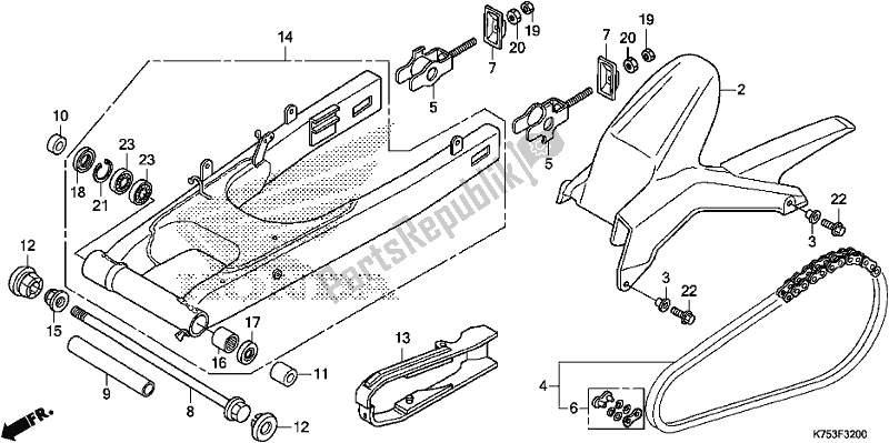 Alle onderdelen voor de Achterbrug van de Honda CBR 300 RA 2017