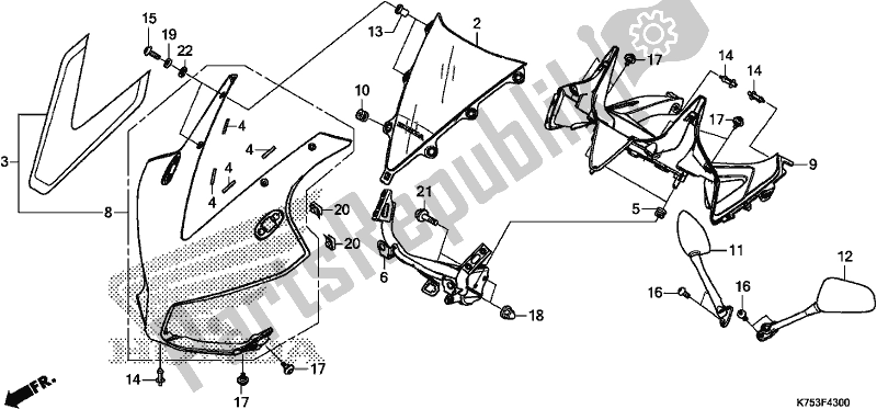 All parts for the Upper Cowl of the Honda CBR 300 RA 2017