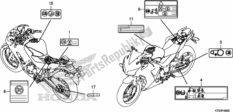 All parts for the Caution Label of the Honda CBR 300 RA 2018