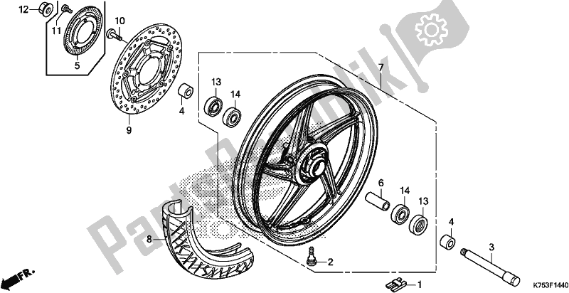 All parts for the Front Wheel of the Honda CBR 300 RA 2018