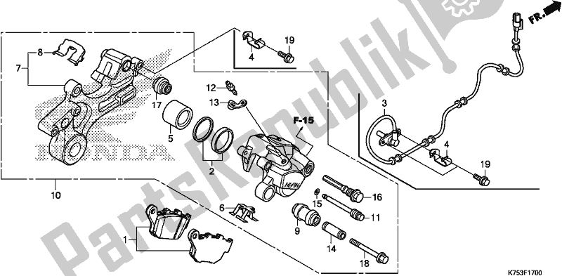 All parts for the Rear Brake Caliper of the Honda CBR 300 RA 2018