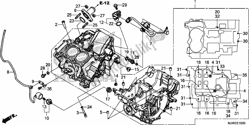 All parts for the Crankcase of the Honda CBR 500 RA 2017