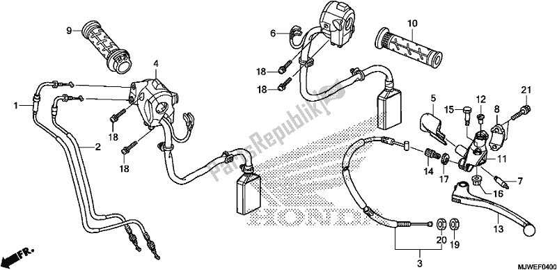 Alle onderdelen voor de Handle Lever/switch/cable van de Honda CBR 500 RA 2017