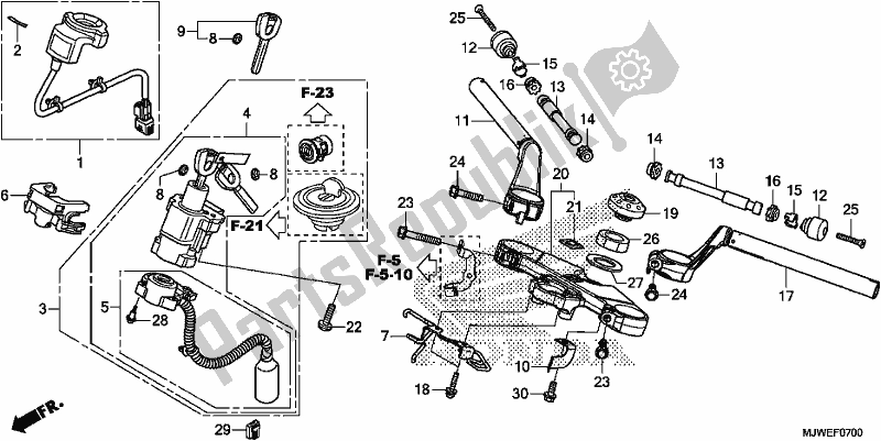 All parts for the Handle Pipe/top Bridge of the Honda CBR 500 RA 2017