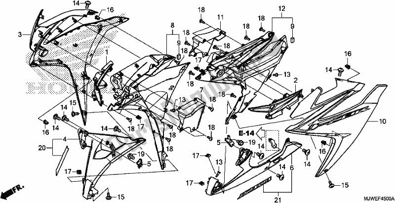 All parts for the Middle Cowl of the Honda CBR 500 RA 2017
