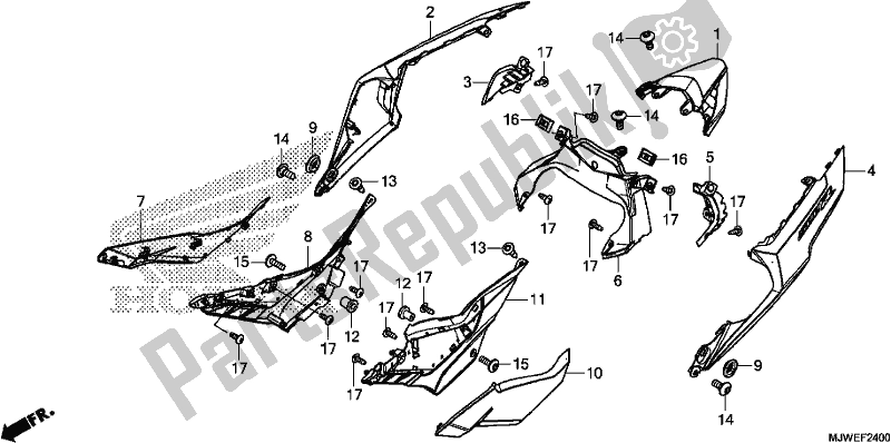 All parts for the Side Cover/rear Cowl of the Honda CBR 500 RA 2017