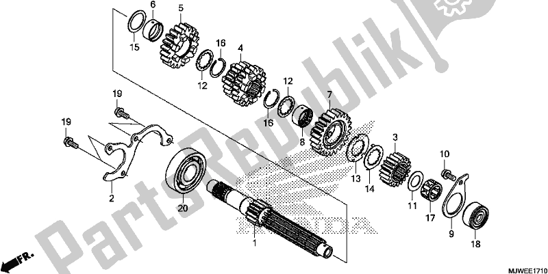 All parts for the Transmission (mainshaft) of the Honda CBR 500 RA 2017