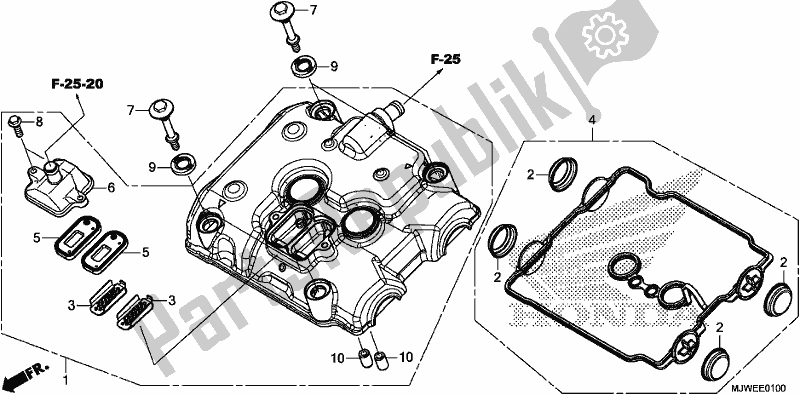 All parts for the Cylinder Head Cover of the Honda CBR 500 RA 2018